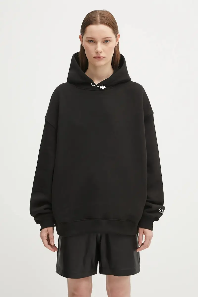 Kenzo felpa in cotone Gots Oversize With Boke Pin donna colore nero con cappuccio FF62HO4524MB
