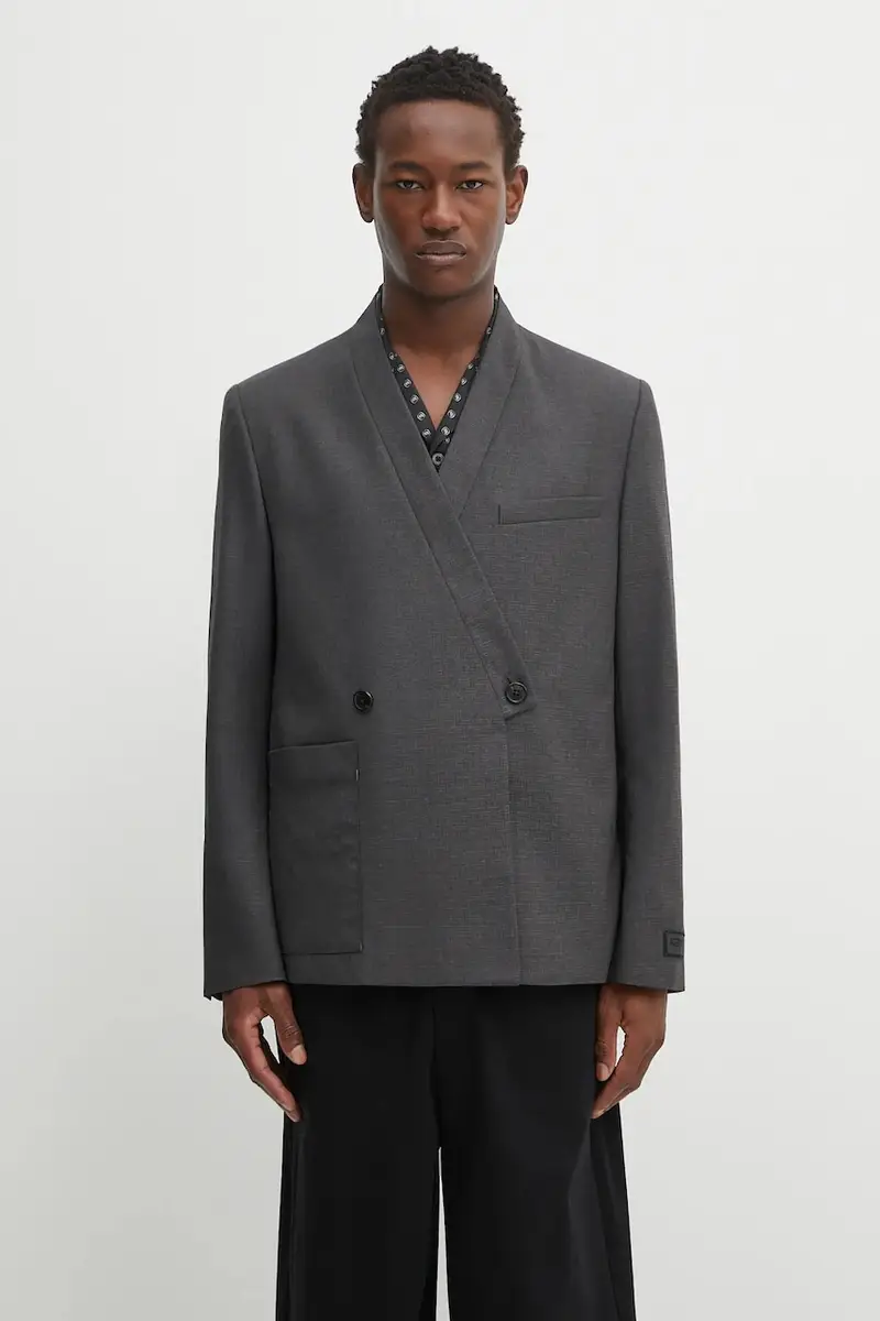 Kenzo giacca in lana Weave Adjusted Kimono Tailored uomo colore grigio FF65VE1459ID