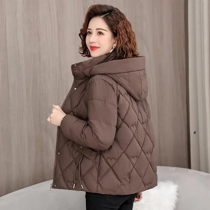 Nuova Giacca Imbottita in Cotone da Donna, Corta, , con Cappuccio, Temperamento Autunnale e Invernale, Giacca Imbottita in Cotone per la Mamma XXL