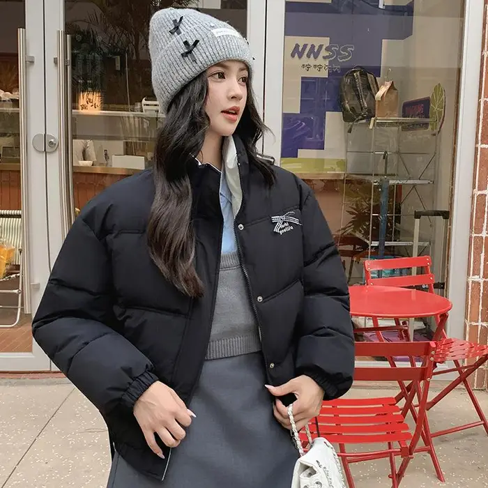 Nuova Giacca Invernale in Piumino da Donna, Stile Corto, Cappotto a Mattonella con Fiocco, Giacca Imbottita in Cotone, Giacca Imbottita Spessa in Cotone XXXL nero