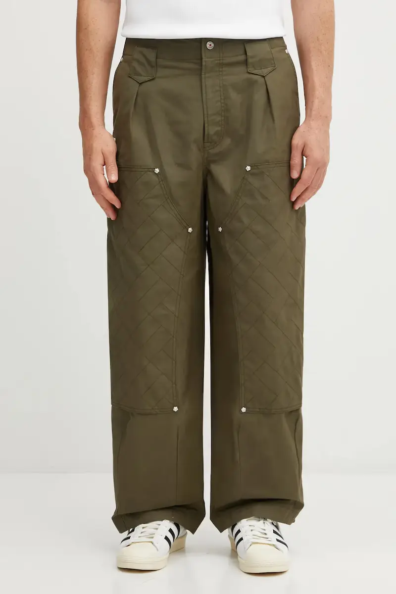 Kenzo pantaloni in cotone Weave Double Knee Pant uomo colore verde FF65PA2469HD