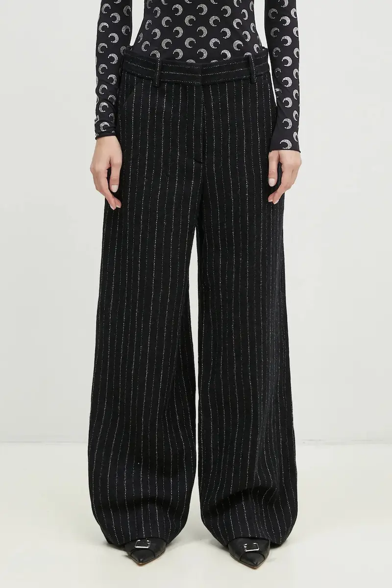 Kenzo pantaloni in lana Stripped Wide Pants colore nero FE62PA0949GM.99