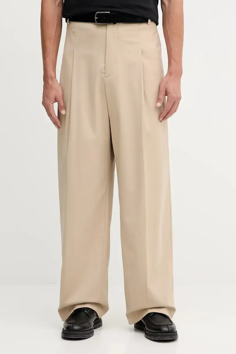 Kenzo pantaloni in misto lana uomo colore beige FF65PA3689RZ