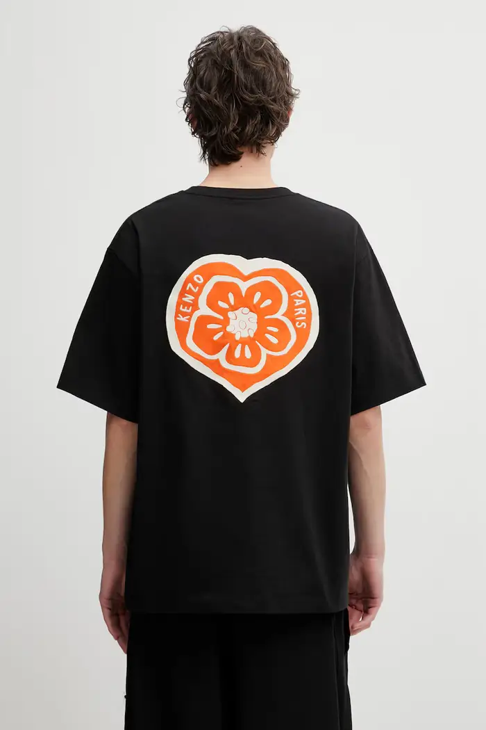 Kenzo t-shirt da uomo in cotone GOTS BOKE HEART OVERSIZE Nero