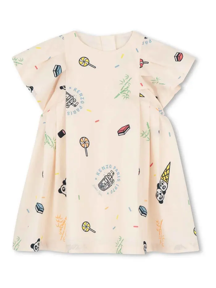 Kenzo Vestito Con Stampa Beige