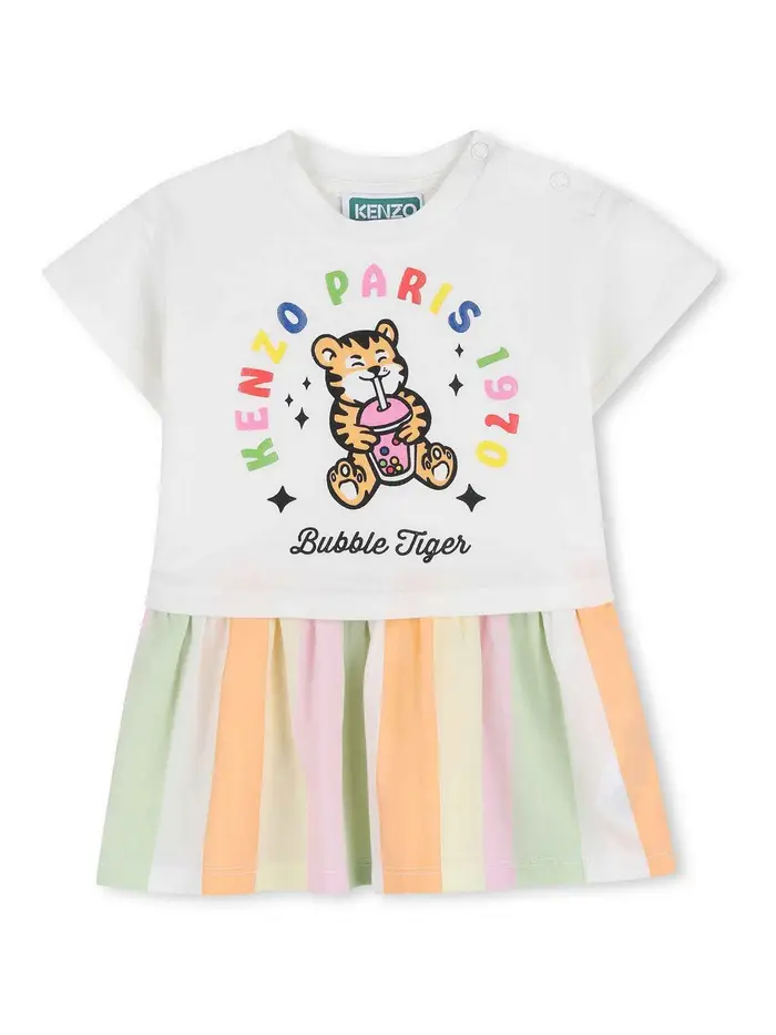 Kenzo Vestito Con Stampa Bianco