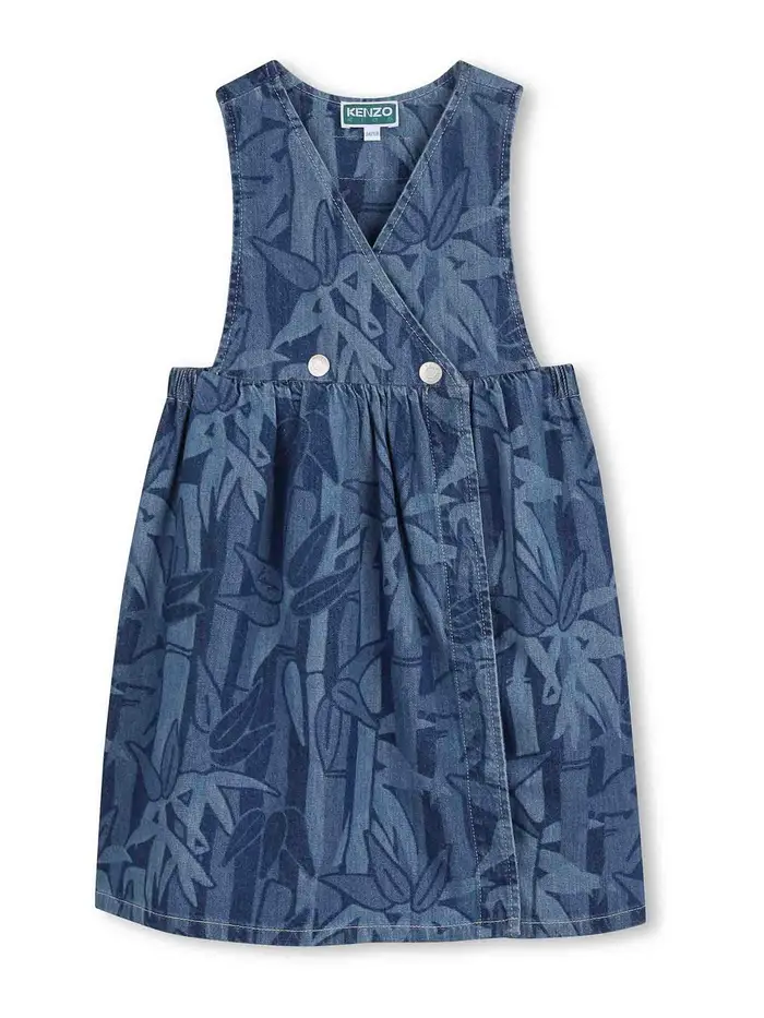 Kenzo Vestito Denim Con Stampa Blu