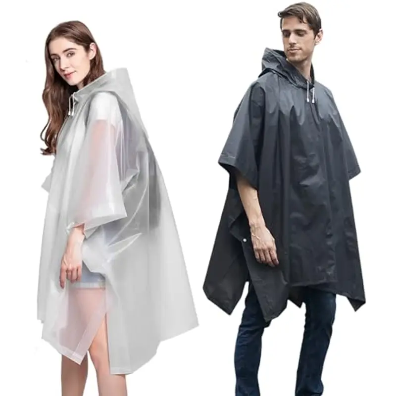 Keratobleem Poncho Antipioggia Riutilizzabile, 2 Pezzi Mantelli Impermeabile EVA con Cappuccio, Asciugatura Rapida