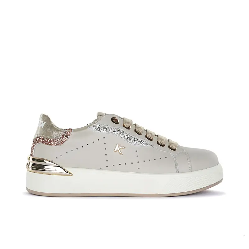 KEYS Sneakers bassa da donna beige con dettagli oro