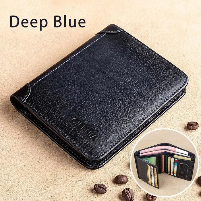 Khalesex Portafogli Rfid in vera pelle da uomo Porta carte di credito porta carte di credito vintage sottile corto multifunzione colore blu