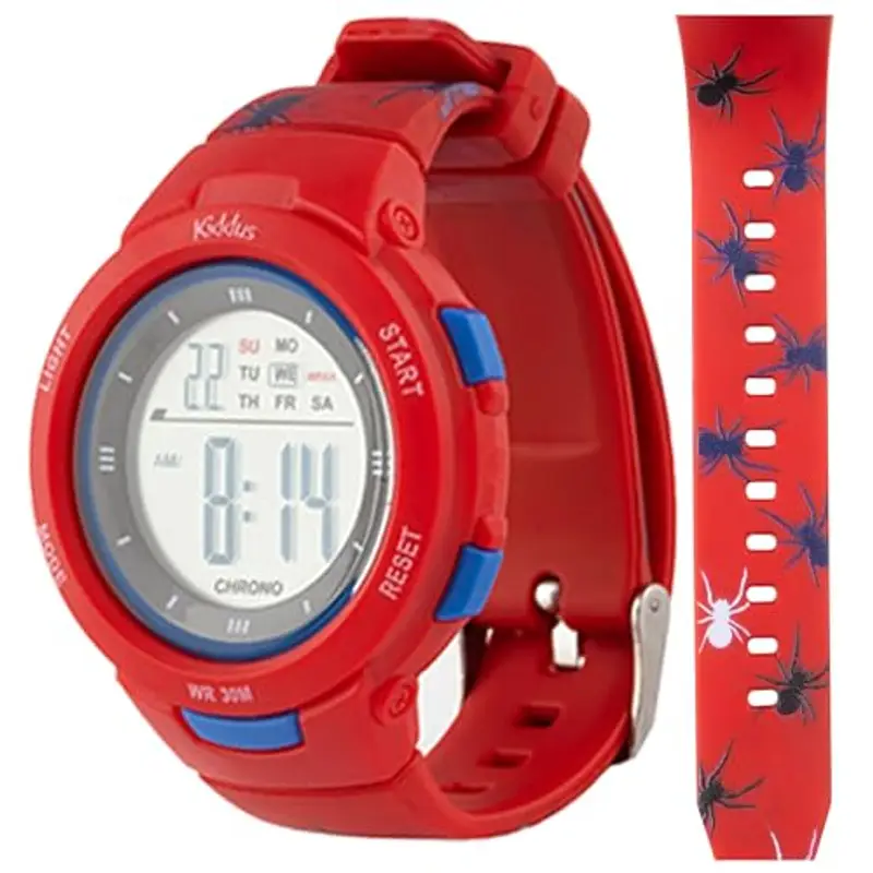 Kiddus Orologio Digitale Bambine e Bambini. Con Cronometro, Calendario, Sveglia, Luce. Resistente All’acqua. Da Polso