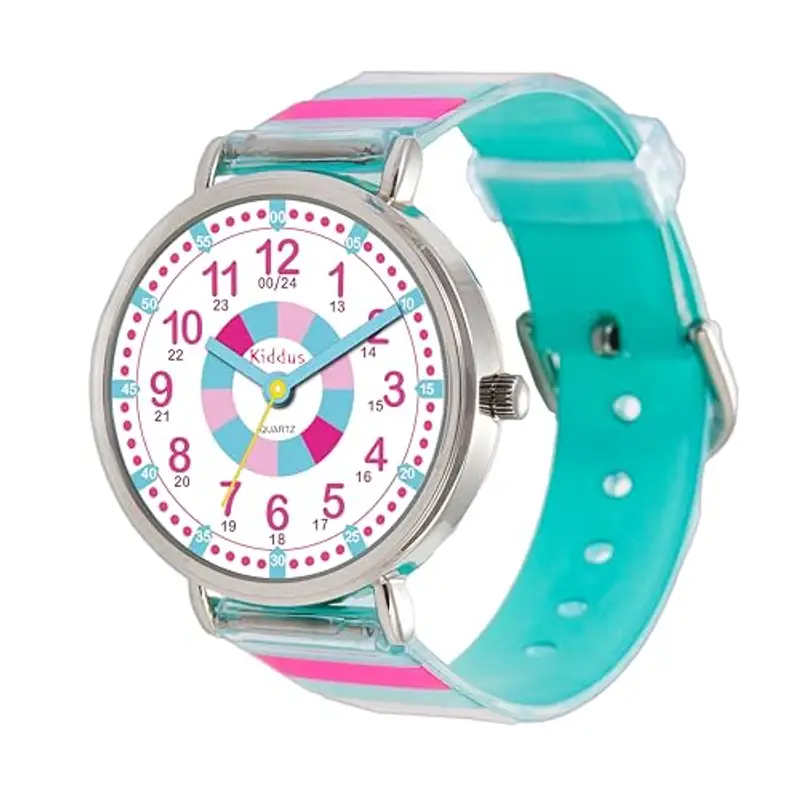 Kiddus Orologio Educativo per Bambine, Orologio da polso Analogico per Bambina 5-10 Anni, 3ATM e 5ATM, Primo con Ore e Minuti, Regalo Bimba