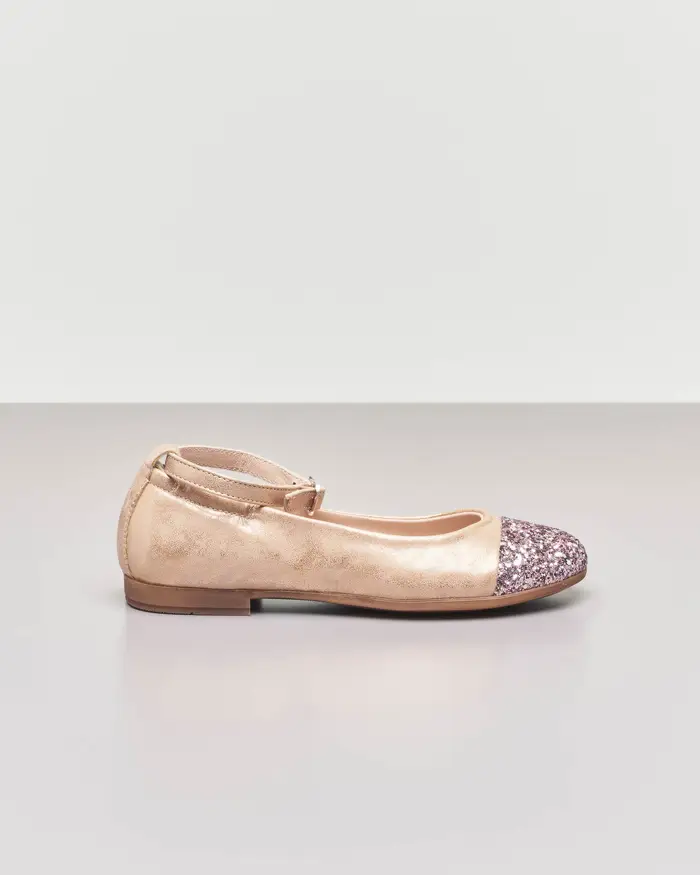 Ballerina da cerimonia in pelle cipria sfumata con inserto glitter sulla punta 35-38