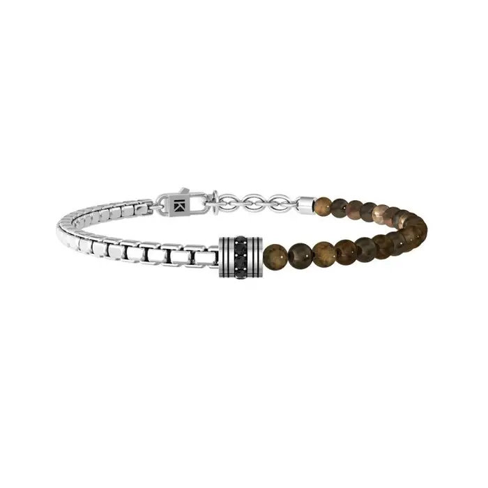 KIDULT Bracciale In Acciaio 316L Occhio Di Tigr Cristalli