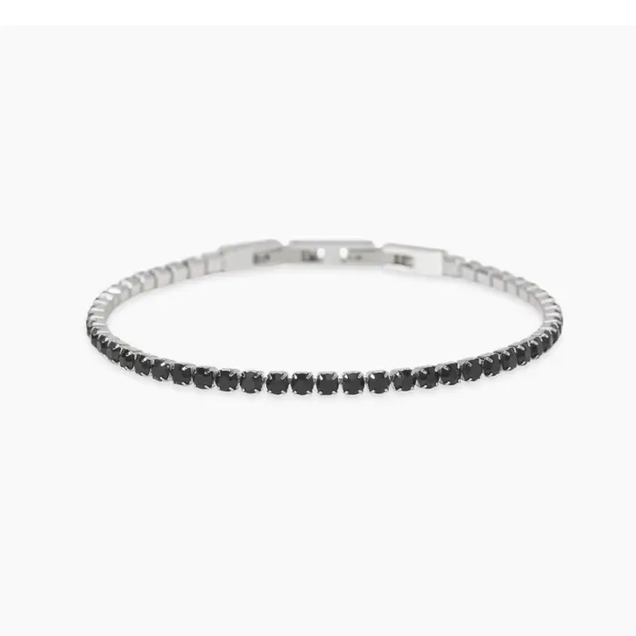 KIDULT Bracciale Tennis In Acciaio 316L - Cristalli Neri