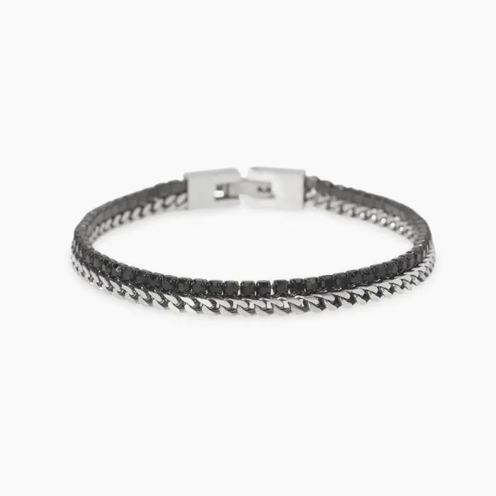 KIDULT Bracciale Tennis In Acciaio 316L - Cristalli Neri