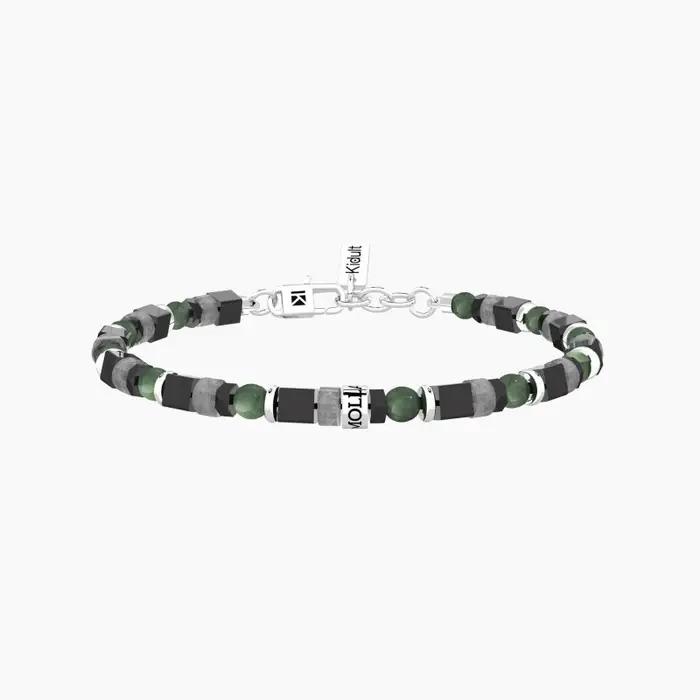 KIDULT Bracciale Uomo Con Pietre E Scritta Mai Mollare!