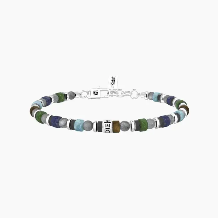 KIDULT Bracciale Uomo Con Pietre Multicolor E Scritta Carpe Diem
