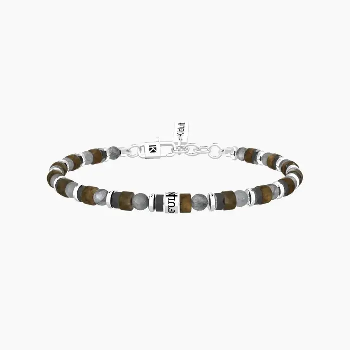 KIDULT Bracciale Uomo Con Pietre Multicolor E Scritta Mindfulness