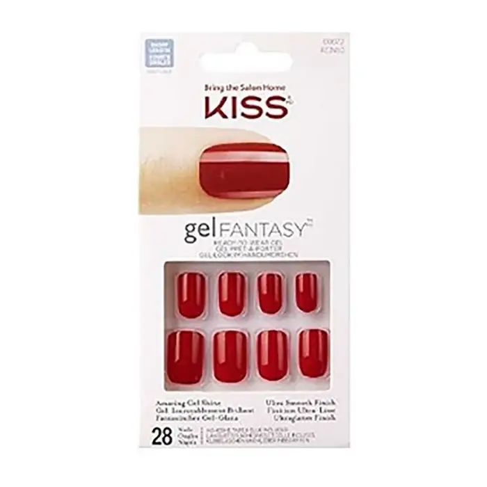 Kiss Gel Fantasy 28 Unghie Artificiali Colorate Rosse 1 unità