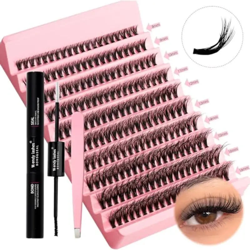 WENDY LASHES Kit Extension Ciglia 200PCS Clusters Lashes Kit D Curl 0, 07 40D 8-16mm Ciglia Finte Individuali Fluffy Effetto 3D Cluster