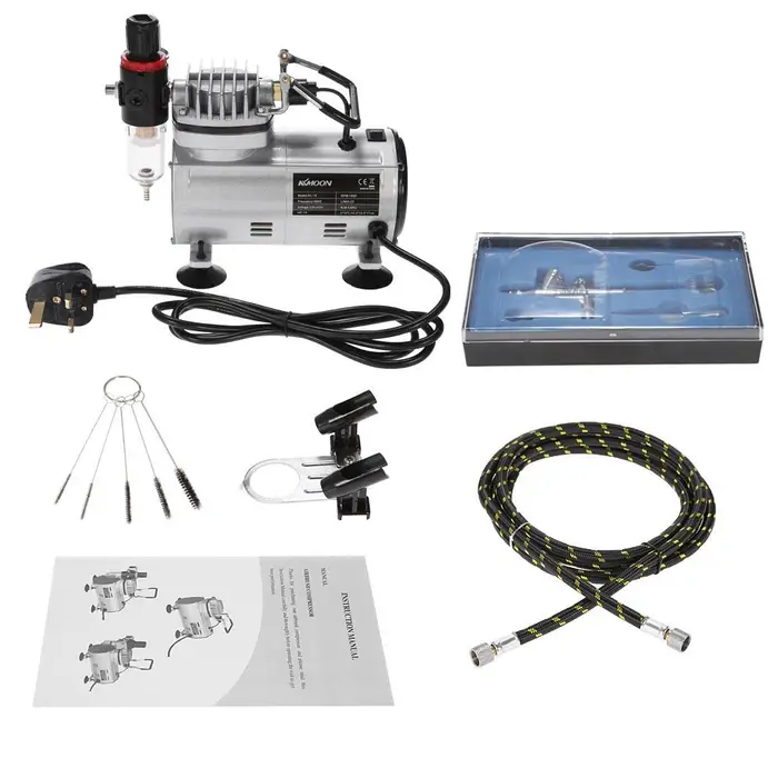 Kkmoon Kit aerografo professionale con compressore d aria Set di pennelli ad aria per hobby Spruzzatore per vernice per nail art UK Plug