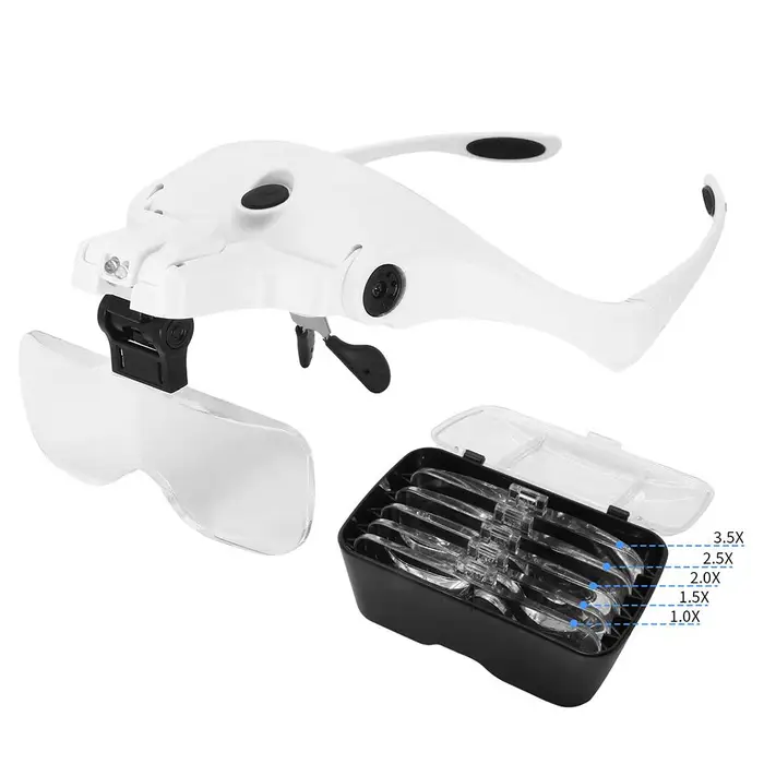 Kkmoon Lente d ingrandimento Lente d ingrandimento per fascia per capelli a LED, visiera, testa, gioielliere bianco