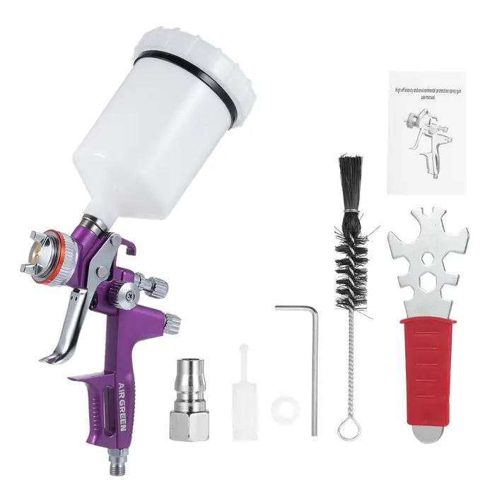 Spruzzatore professionale per vernice ad aria compressa ad alto volume e a bassa pressione con alimentazione a gravità con ugello da 1,3 mm e 600 cc violetto