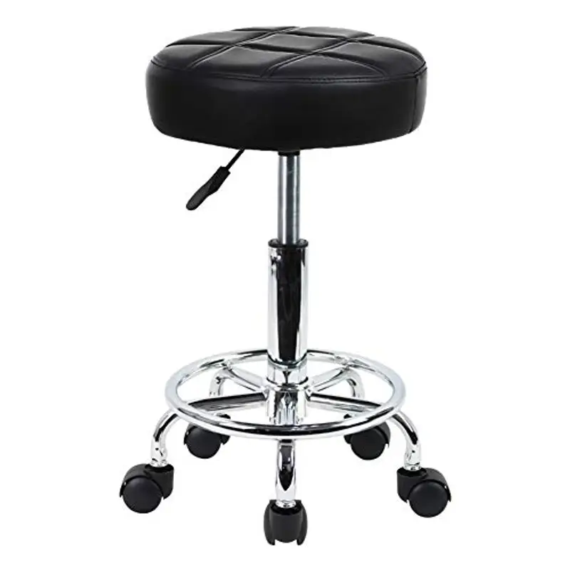 KKTONER Sgabello Rotondo con Ruote Regolabile, Sedia da Lavoro Imbottita con Cuscino in Pelle, Piccolo e Confortevole, per Casa