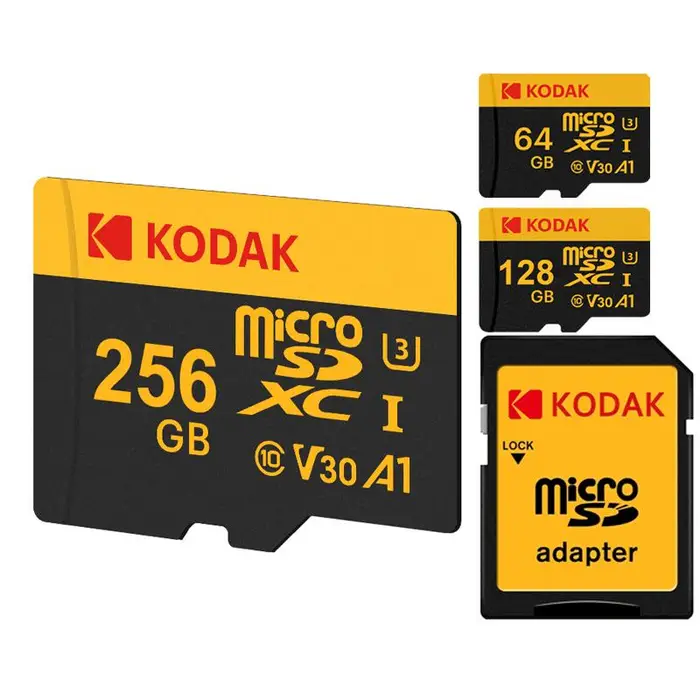 Scheda di memoria flash KODAK ULTRA PERFORMANCE U3 V30 A1 microSDXC UHS-I con adattatore classe 10 UHS-1, fino a 100 MB/s per smartphone con fotocamera DSLR U3 256GB
