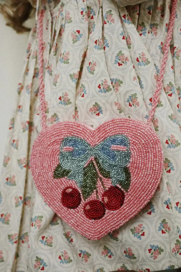 Konges Sløjd borsetta per bambini BEADED HEART BAG Rosa