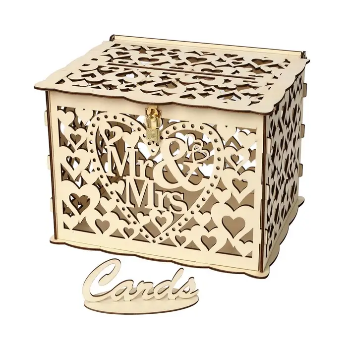Koogeelife Scatola per biglietti di matrimonio con serratura Scatola regalo in legno rustico Porta carte per ricevimento di anniversario di