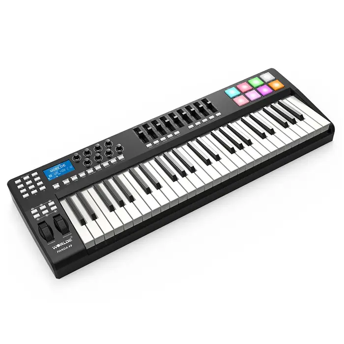 Koogeelife WORLDE PANDA49 Tastiera controller MIDI USB portatile a 49 tasti 8 trigger pad retroilluminati colorati RGB