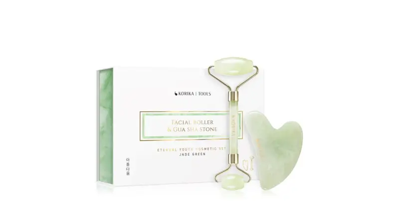Korika Tools Roller & Gua Sha rullo per massaggi per il viso e attrezzi per i massaggi Jade Green