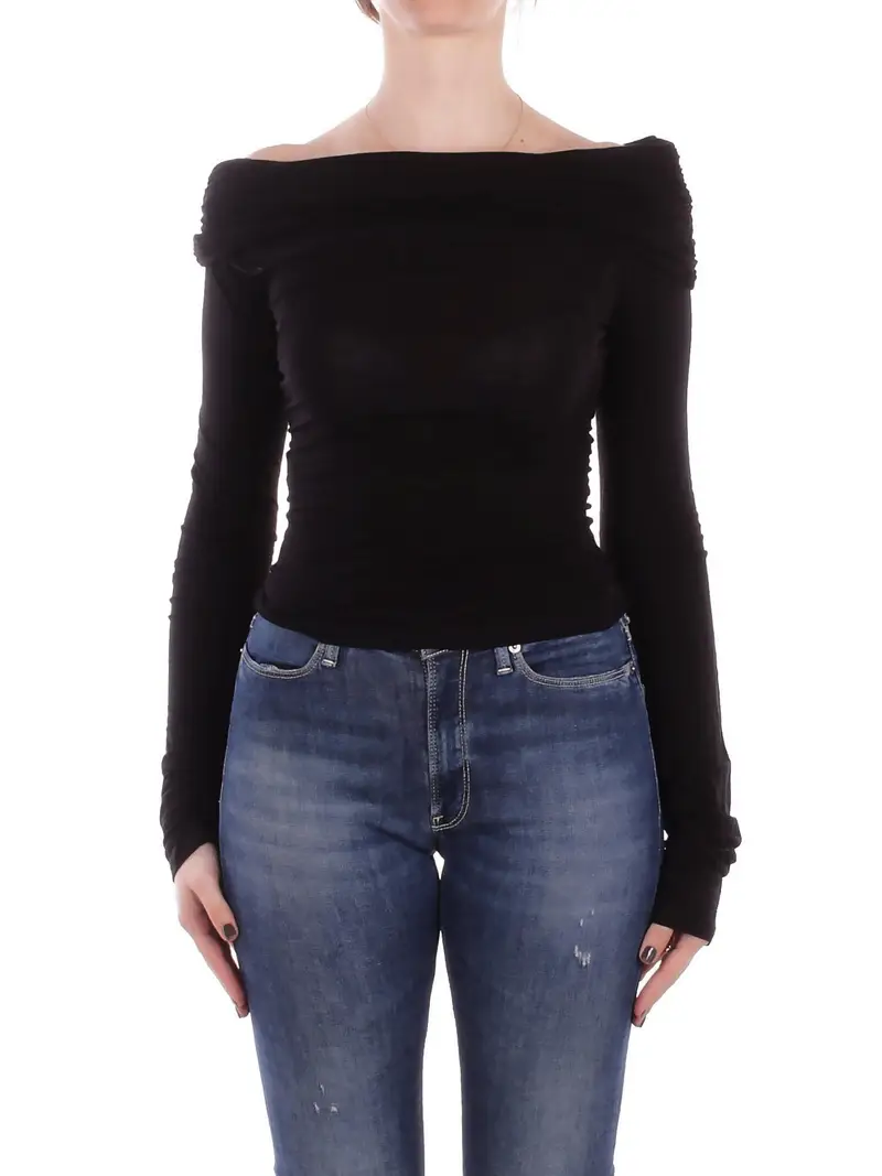 KOSTUMN1° Maglia Donna Nero Maglia s.barca arricciato