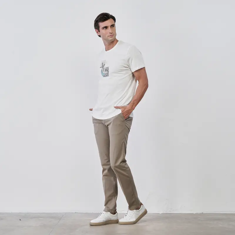 KOXO Pantaloni lunghi beige da uomo in cotone con tasche