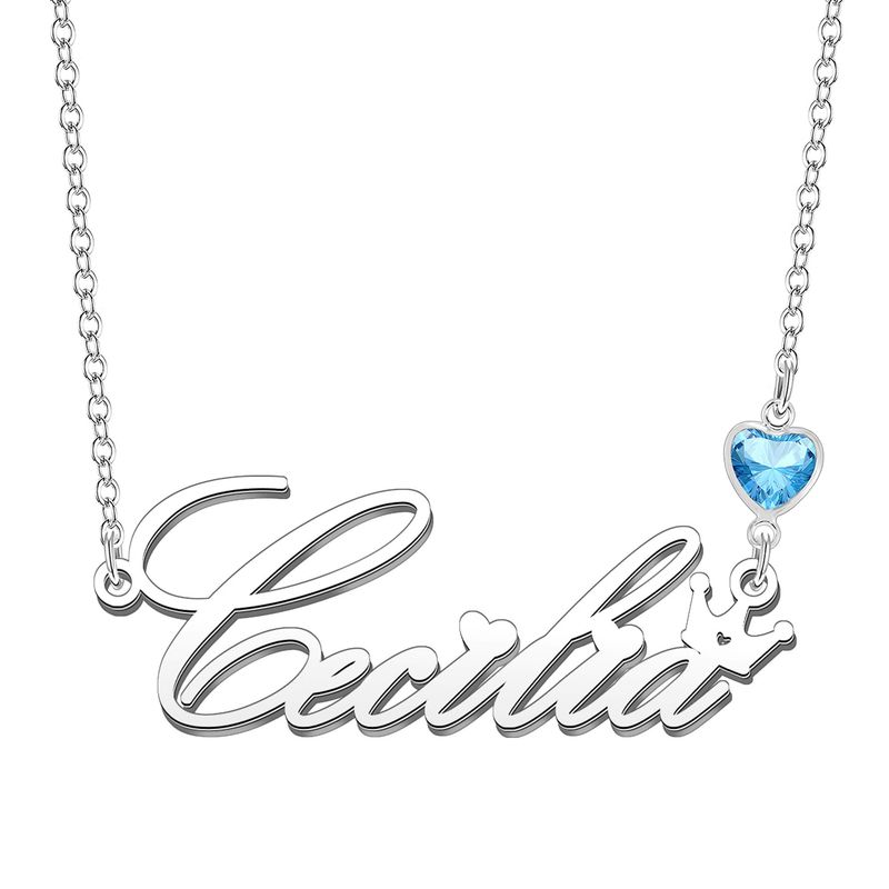 Kraven Collana Donna Nome Pietra Nascita Blu Inciso (Cecilia)