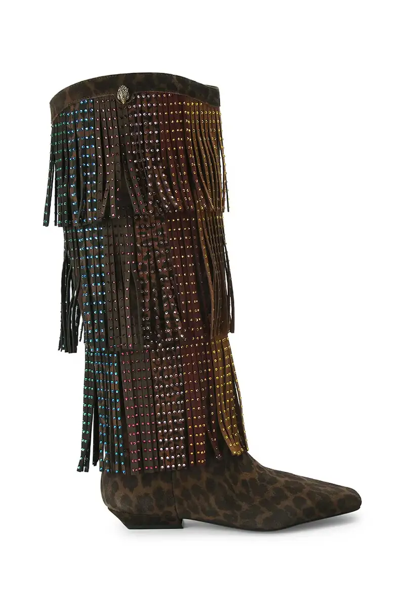 Kurt Geiger London stivali in pelle scamosciata Western Fringe Pull On donna colore marrone 5030035289