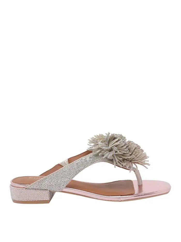 Kurt Geiger Sandali piatti con barra a T con pom pom Argento