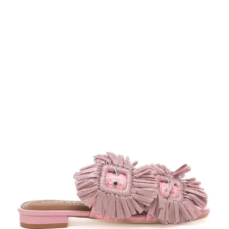 Kurt Geiger scarpe basse da donna in tessuto intrecciato con doppia fascia e maxi fibbie con frange rosa