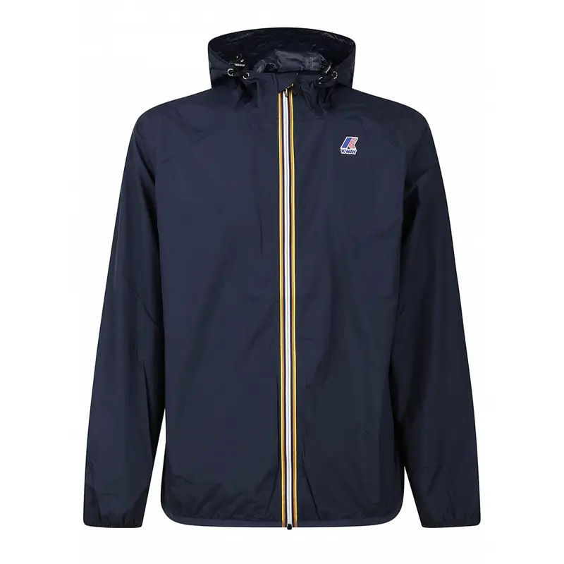 Kway giubbino blu uomo in nylon con cappuccio