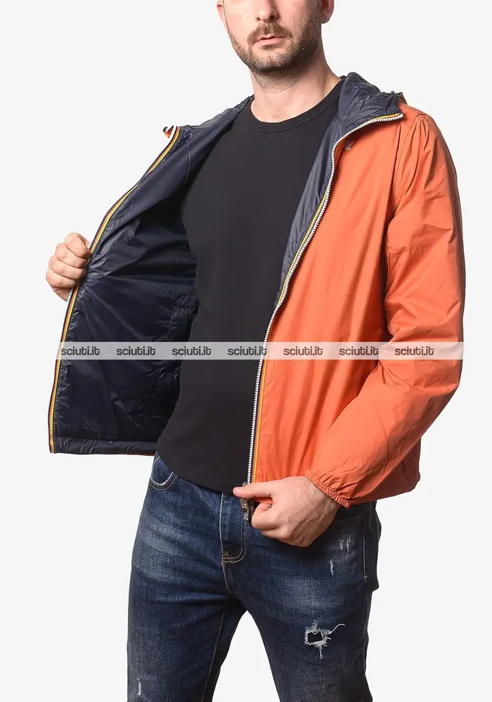 Kway Giubbotto uomo arancione blu scuro reversibile Jake plus 2 double