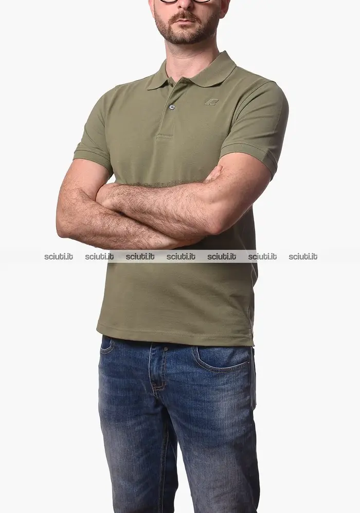Kway Polo uomo verde muschio Amedee in piquet stretch