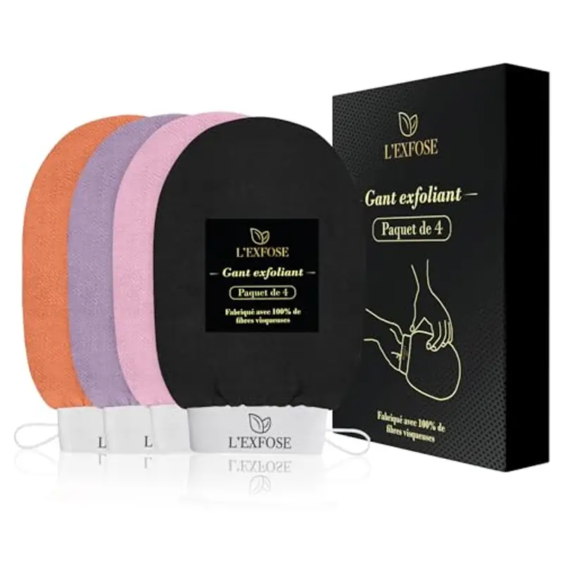 L'Exfose 4x guanto esfoliante corpo - guanto di crine kessa scrub corpo in Viscosa - Rimuove le cellule morte della