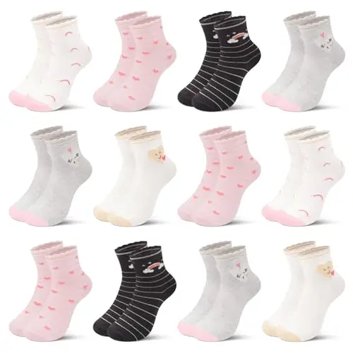 L&K-II 10 paia Calzini in Cotone per Ragazze e Bambini Modello Carino Calzini da Ginnastica per Bambini Colorati 2886
