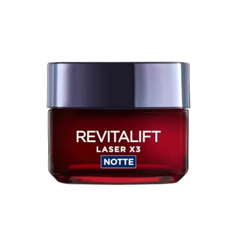 L'Oréal Paris Crema Viso Notte Revitalift Laser tripla azione, Azione Antirughe e Anti-Età, Pelle Ridensificata e e