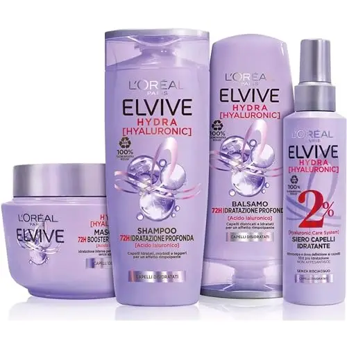 L'Oreal Paris L'Oréal Paris Elvive Routine Completa Hydra Hyaluronic Kit Con Shampoo, Balsamo, Maschera e Siero Spray, Per Capelli