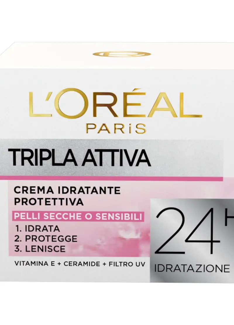 Loreal L'OREAL, L'oréal Paris Crema Idratante Viso Tripla Attiva, Idrata, Protegge E Lenisce La Pelle, Per Pelli Secche E Sensibili, 50 Ml.