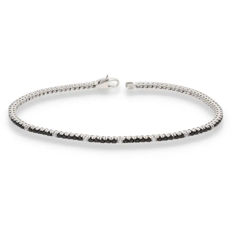 L oro2 Bracciale tennis in oro bianco con zirconi bianchi e neri