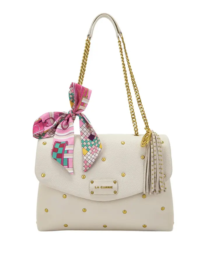 borsa a tracolla la carrie foulard bowling da donna - avorio